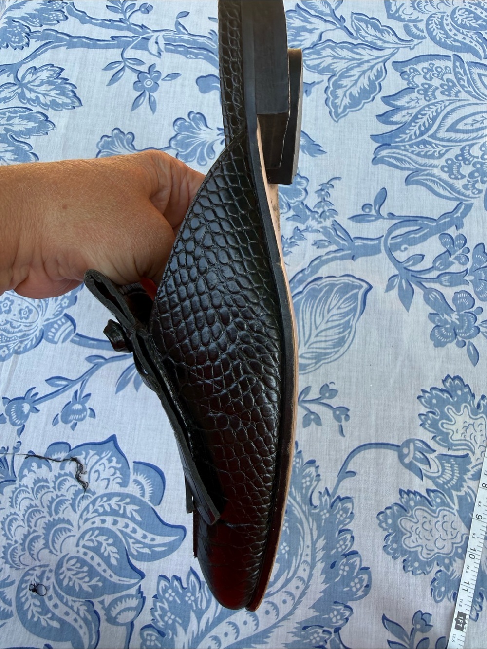 J Crew Womens Croc Embossed Leather Mules Size 7 Black Office Luxury Shoes - Picture 5 of 7